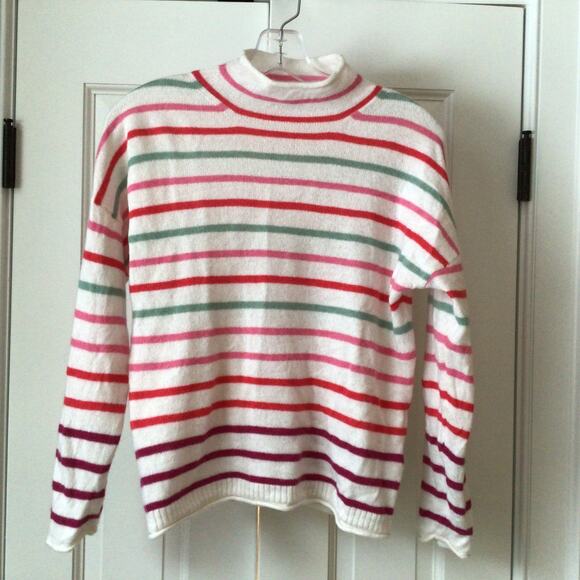 JCrew Women's Cashmere Roll Neck Sweater Stripped Dark Berry Sz S - Picture 3 of 6